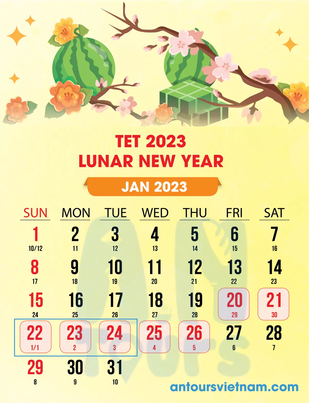 Tet 2023 calendar - Lunar New Year Calendar - AN Tours Vietnam