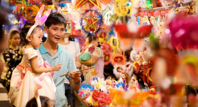 Mid-Autumn Festival buy and displaying laterns by AN Tours Vietnam
