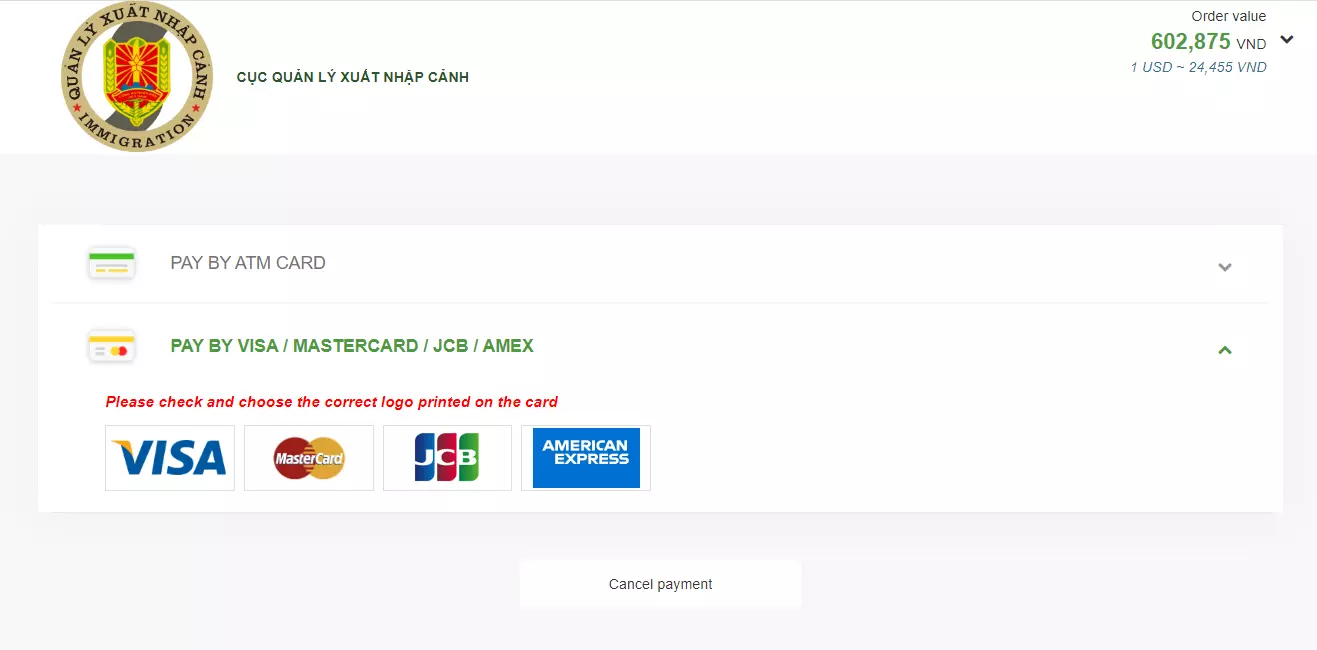 Payment - Vietnam Visa