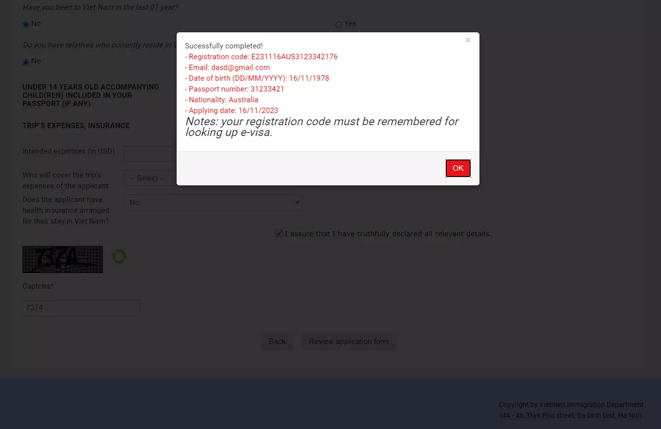 Receiving your code - Vietnam Visa
