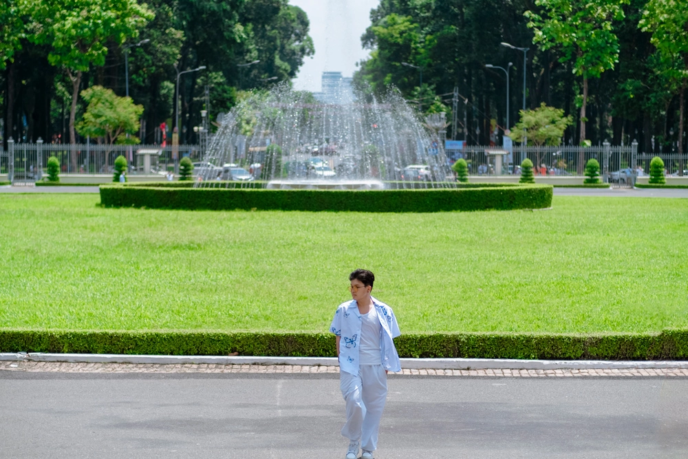A photo from the inside of Independence Palace to the gate
