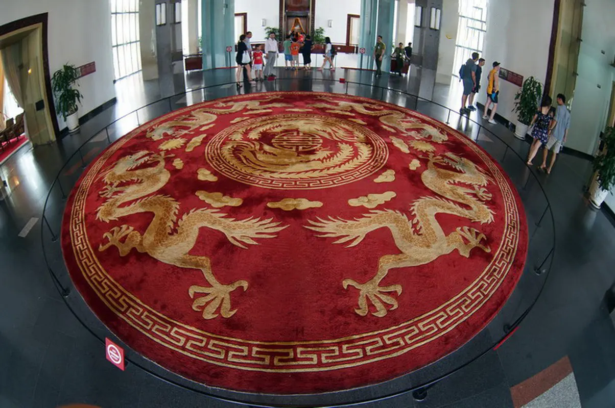 Giant Dragon Rug at second floor lobby - made in Hong Kong 1973