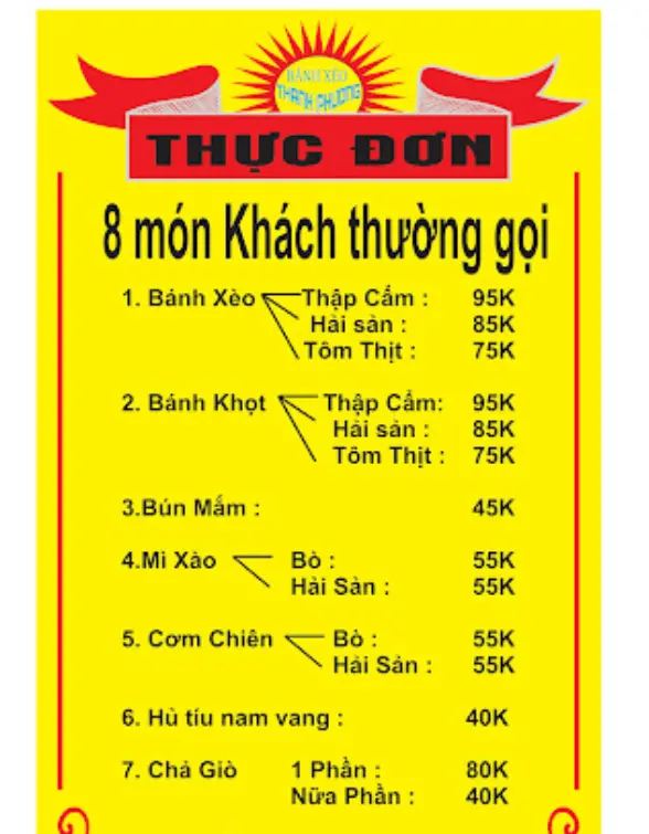 Banh xeo Thanh Phuong - Vietnamese pancake menu