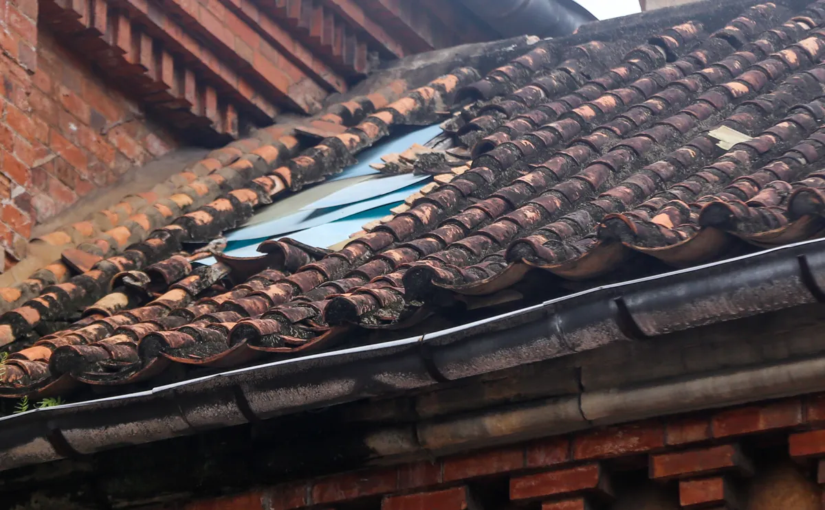 Many parts of the church's roof tiles were damaged. The church had to temporarily insert aluminum and hard plastic panels to wait for synchronized repairs