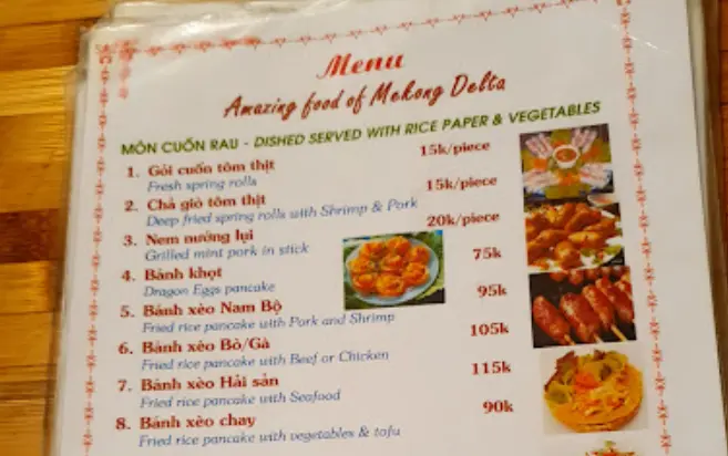 Mr Bay Mekong Delta Banh Xeo - Vietnamese pancake Menu