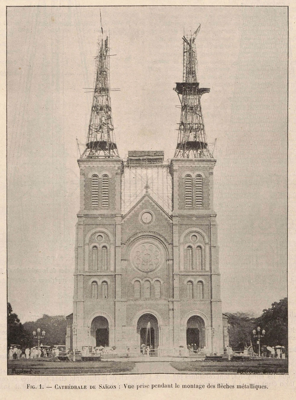 Notre Dame Cathedral Saigon during the built of bell towers