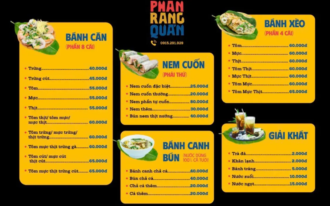 Phan Rang Restaurant in Distirct 7 - Vietnamese pancake menu