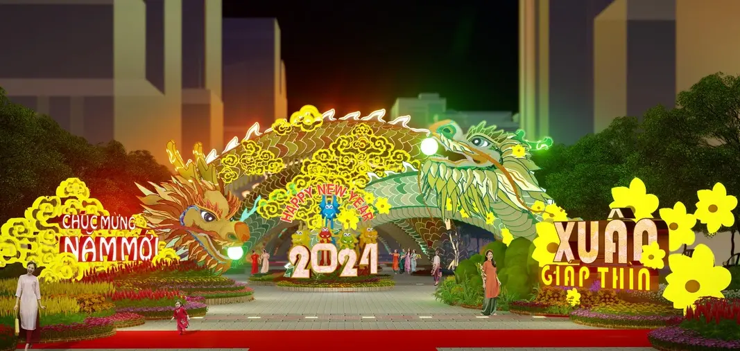 The 100m dragons on Nguyen Hue Flower Street this Lunar New Year 2024