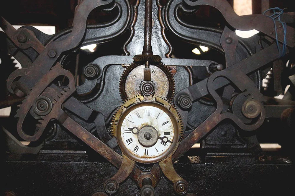 The clock system inside the bell towers of Notre Dame Basilica Saigon