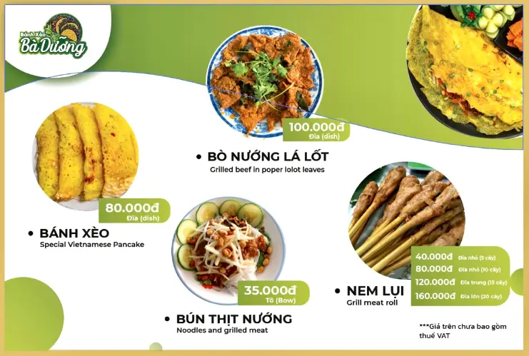 Banh Xeo Ba Duong menu