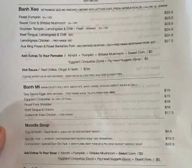 Banh Xeo Bar - food menu
