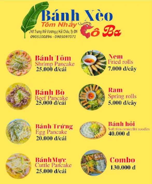 Banh Xeo Co Ba - Menu