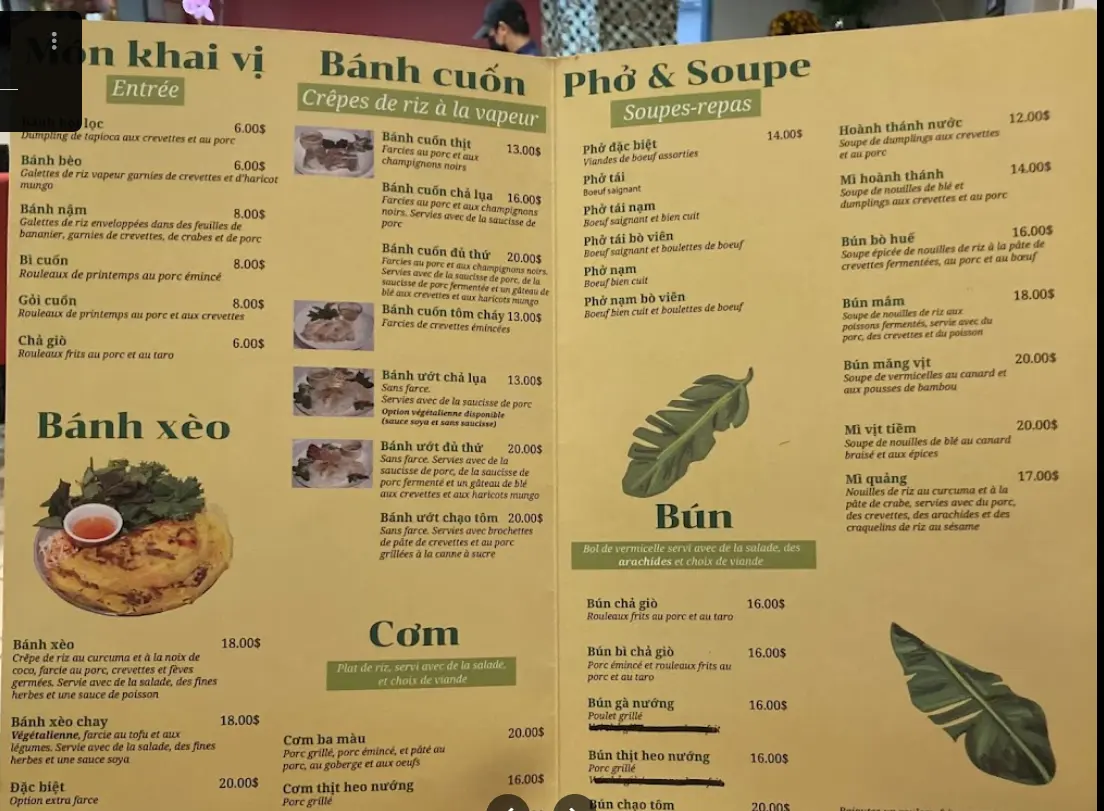 Banh Xeo Minh - menu