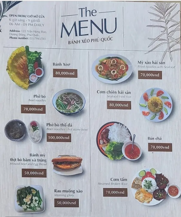Banh Xeo Phu Quoc 반쎄오푸꾸옥 - Menu