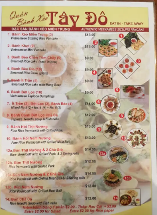 Banh Xeo Tay Do Vietnamese Restaurant - Food menu