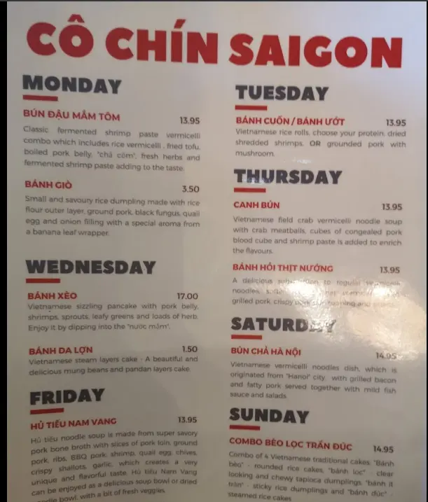 Co Chin Saigon Vietnamese Kitchen - Menu
