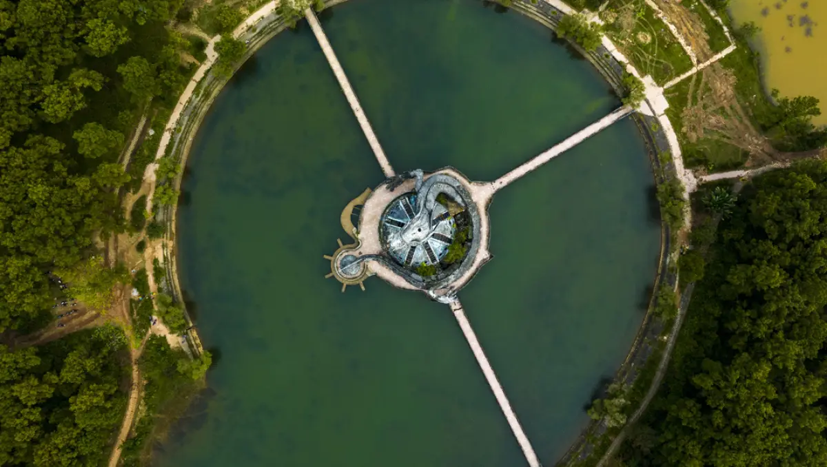 Lake and Scenary of Abandoned Park in Hue