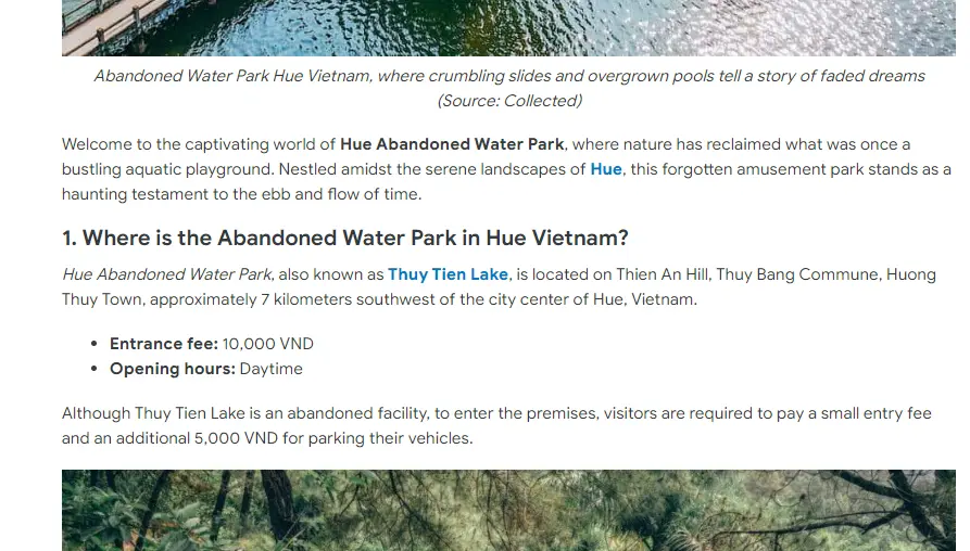 Many websites give wrong information about opening hours and tickets of the Abandoned Park in Hue