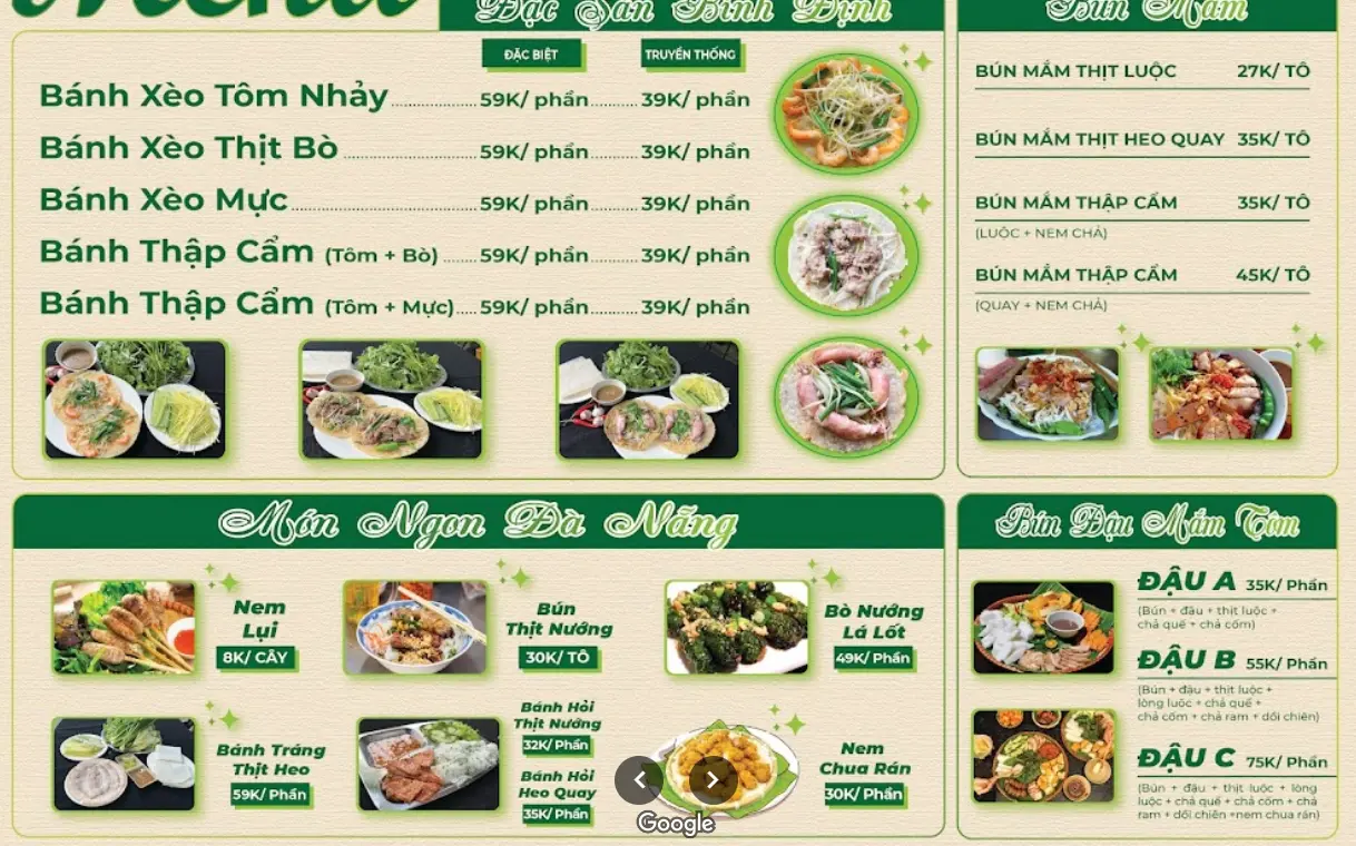 Nam Hien - Banh Xeo Tom Nhay - Menu