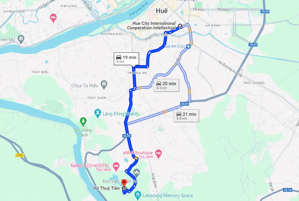 Route to Abandoned Water Park from Hue City Center