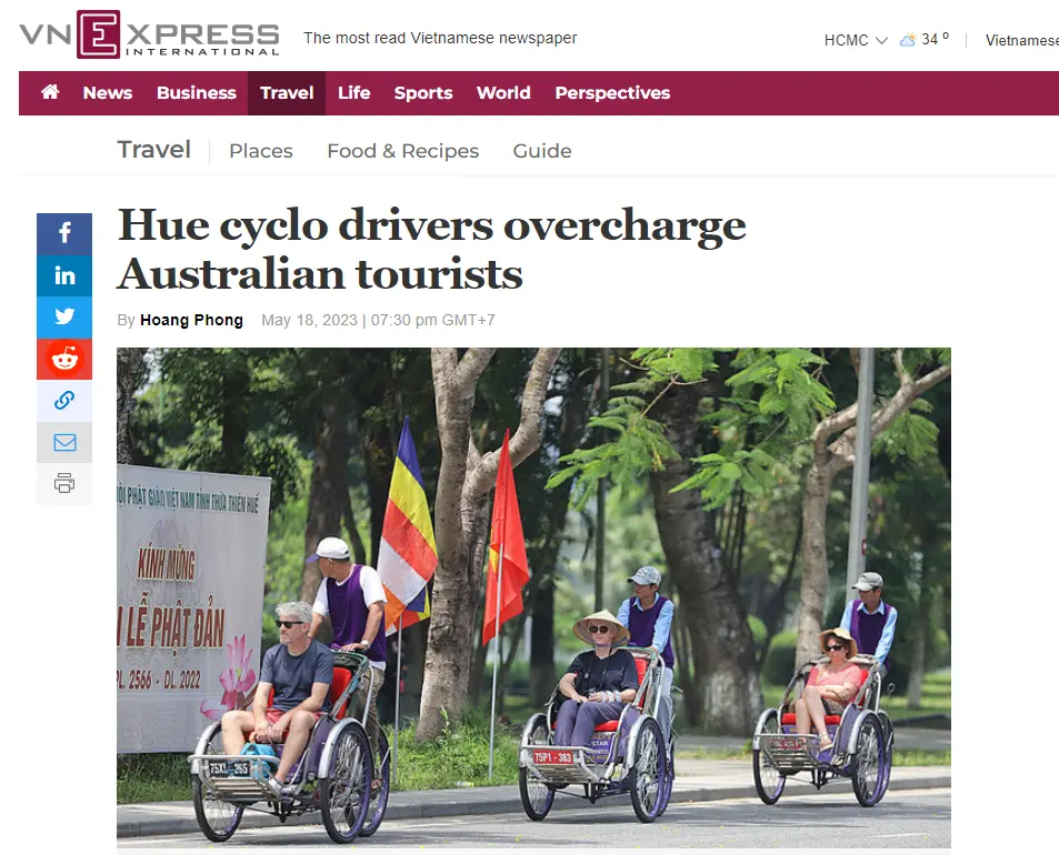 Overcharging is the most common Cyclo scam in Vietnam