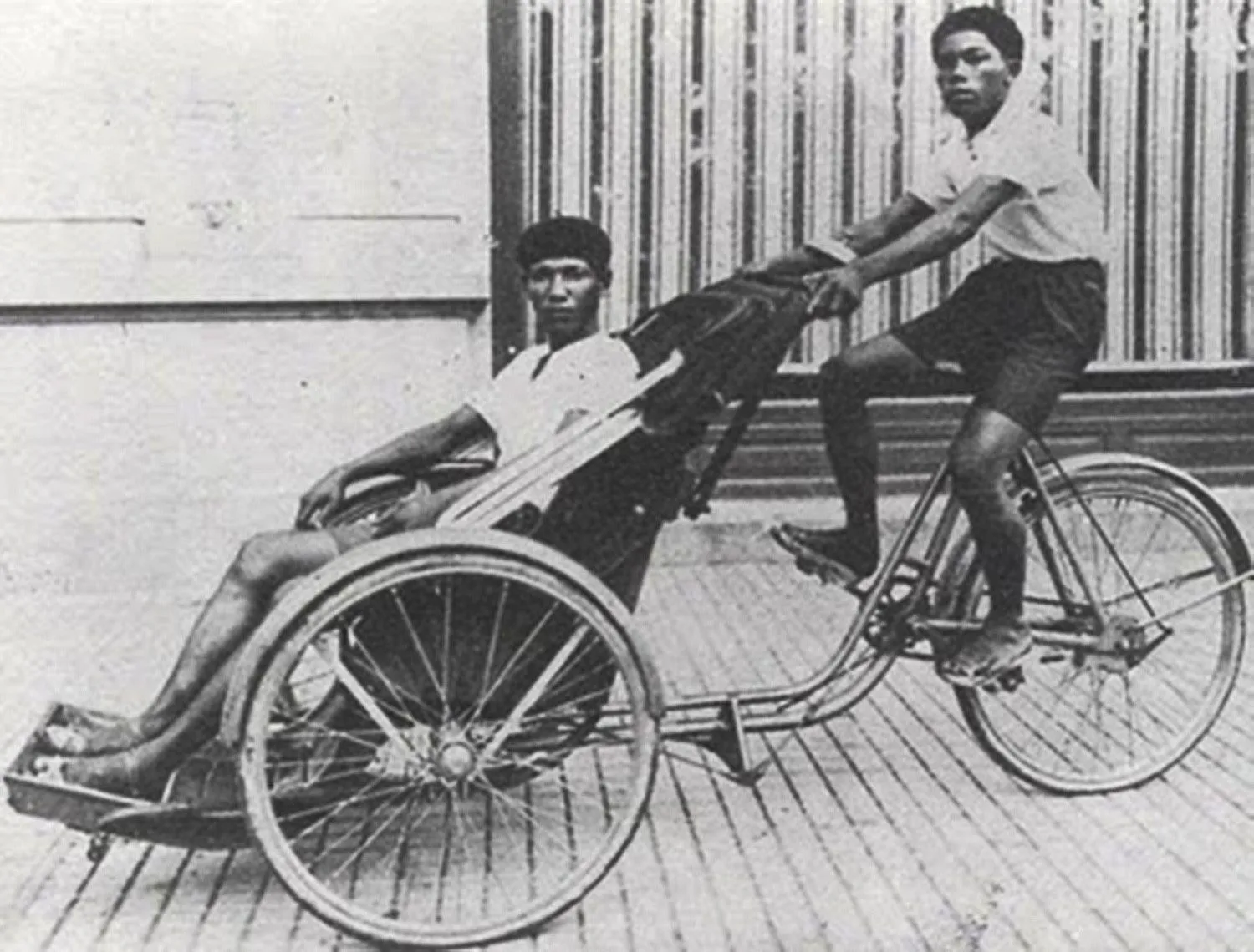 Pierre Morice Coupeaud’s cyclists posed for photographs after the trail run from Phnom Penh to Saigon in 1938