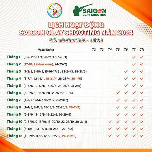 Saigon Clay Shooting - Opening hours and days in 2024