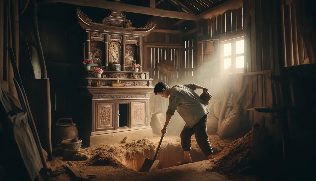 Long Phuoc Villager dug shelters under their alter cabinet - Restored by AI image