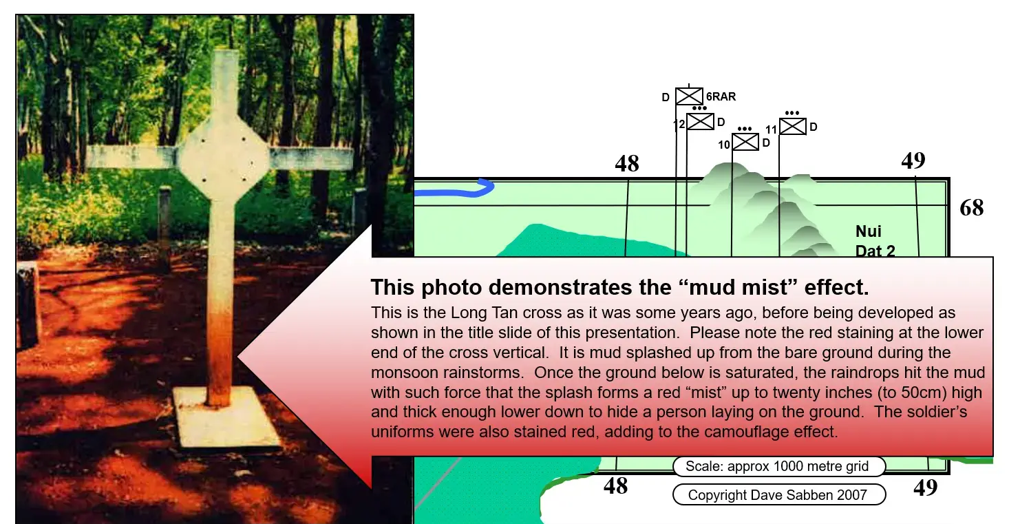 This image shows the mud mist effect at the Long Tan cross - illustrating the challenges faced during monsoon rains
