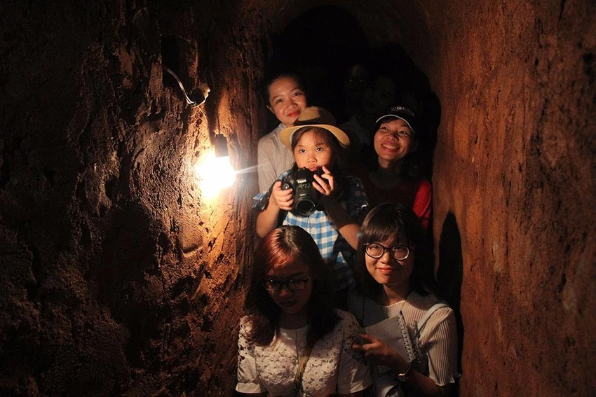 Tourists visiting Long Phuoc Tunnels nowadays
