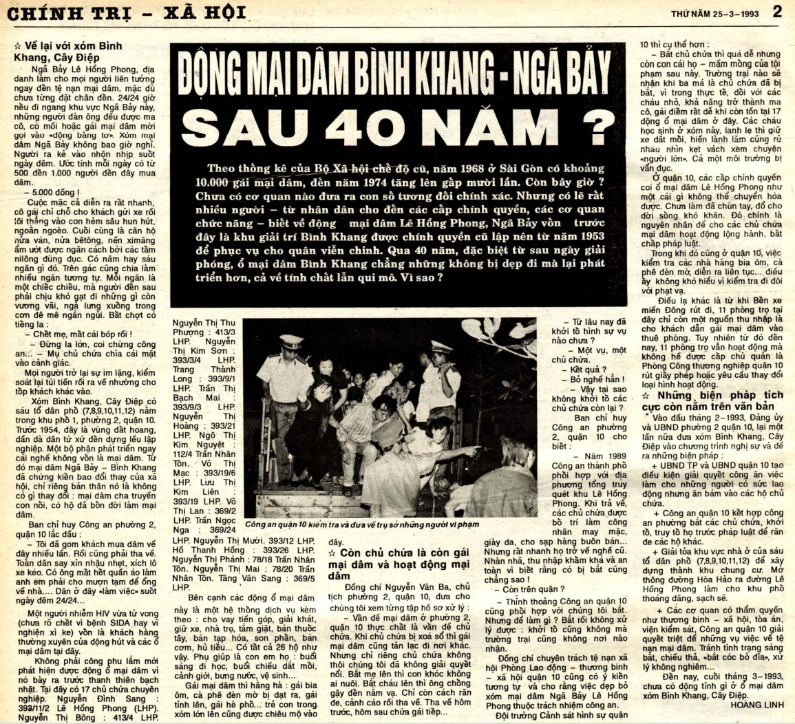 A newspaper discussing about Binh Khang Red Light District - published in 1993