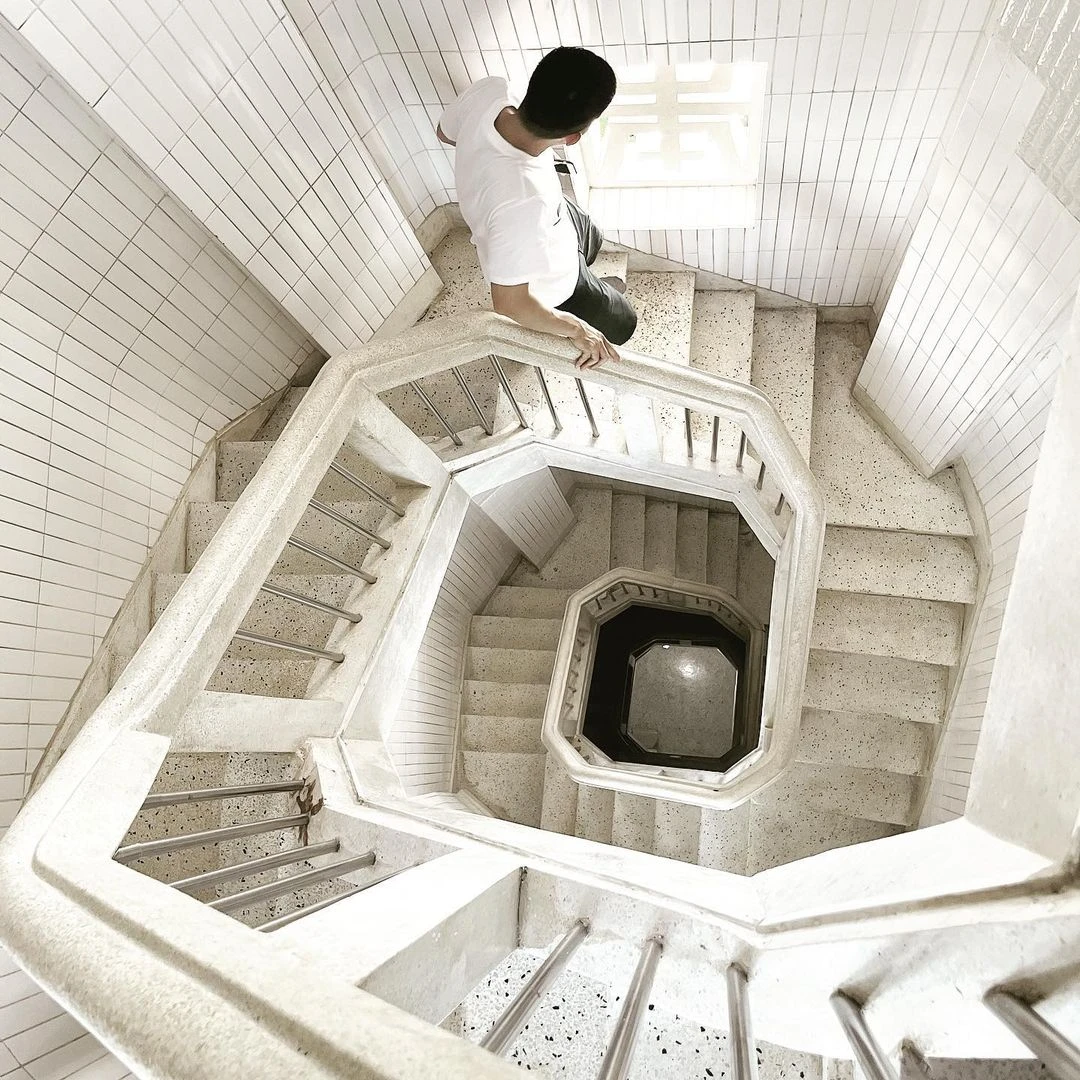 The stairs inside Christ of Vung Tau Statue