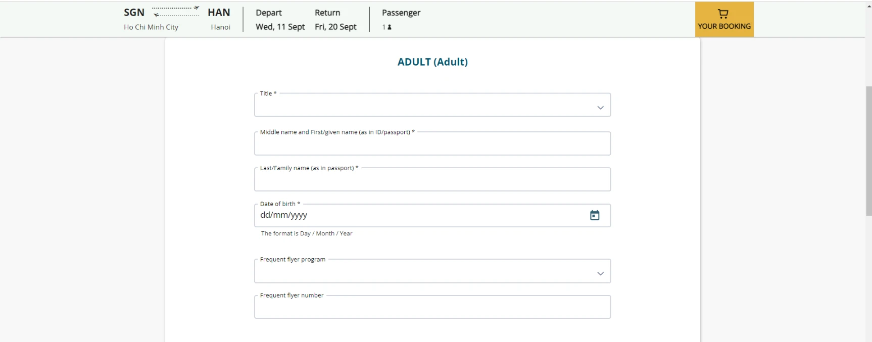 Fill the information and finish your booking with Vietnam Airlines