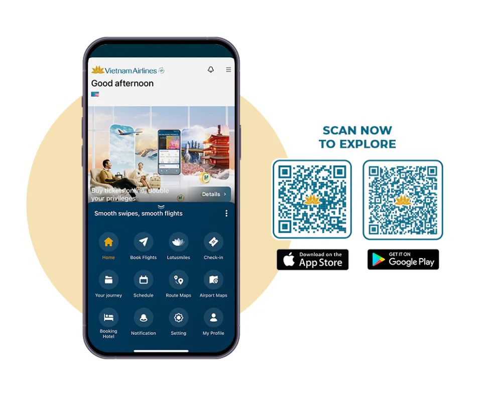 Vietnam Airlines Mobile App is available on App Store and Google Play