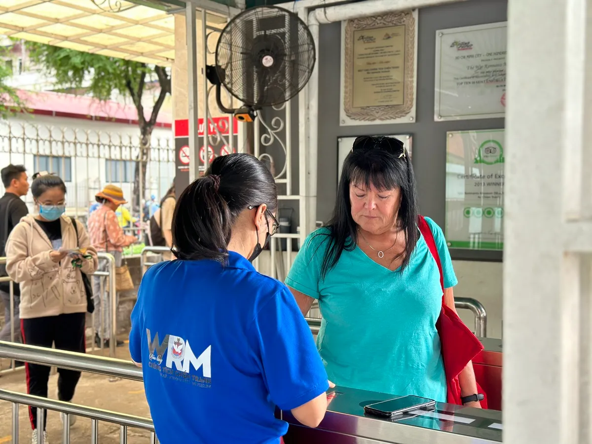 Sandra O'Leary from Sandra Cruise Tours in our tour at the War Remnants Museum HCMC