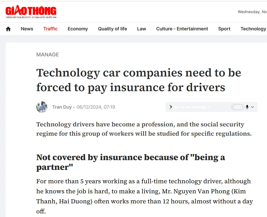 App drivers do not have any work insurance like normal jobs