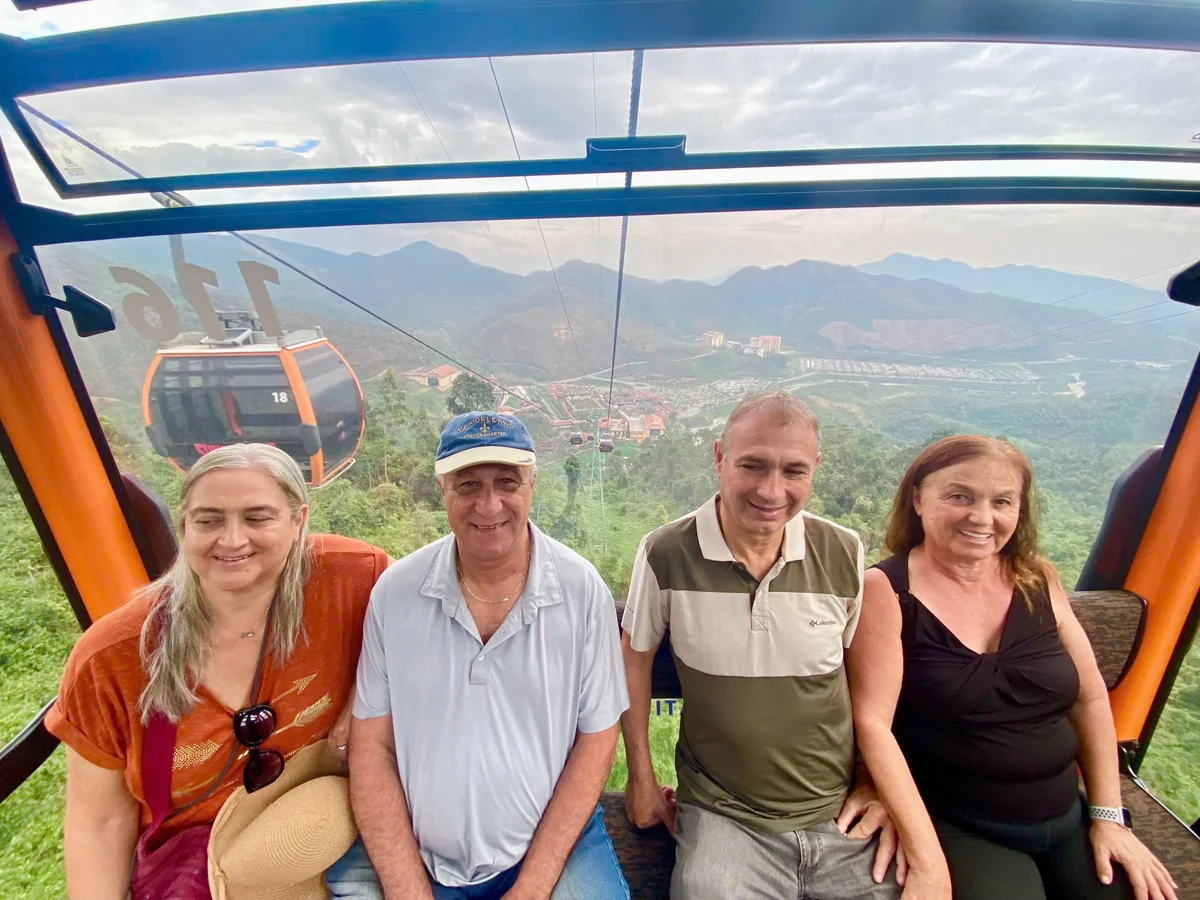 Tour guests inside a Ba Na Hills cable car
